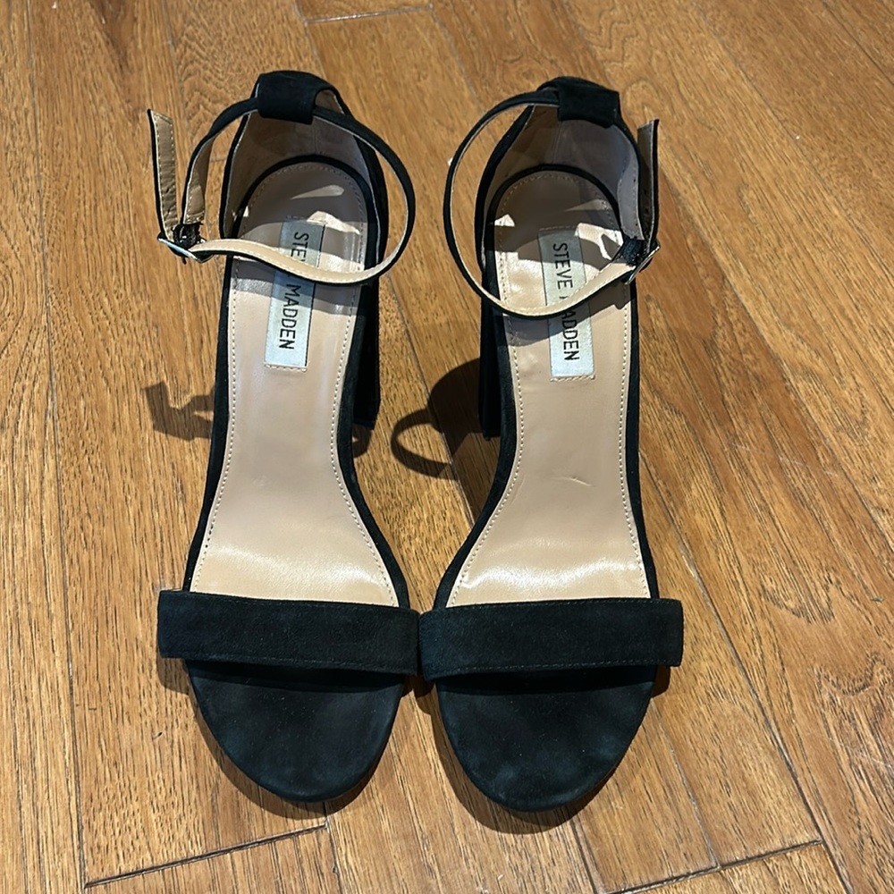 Steve Madden black suede block heels